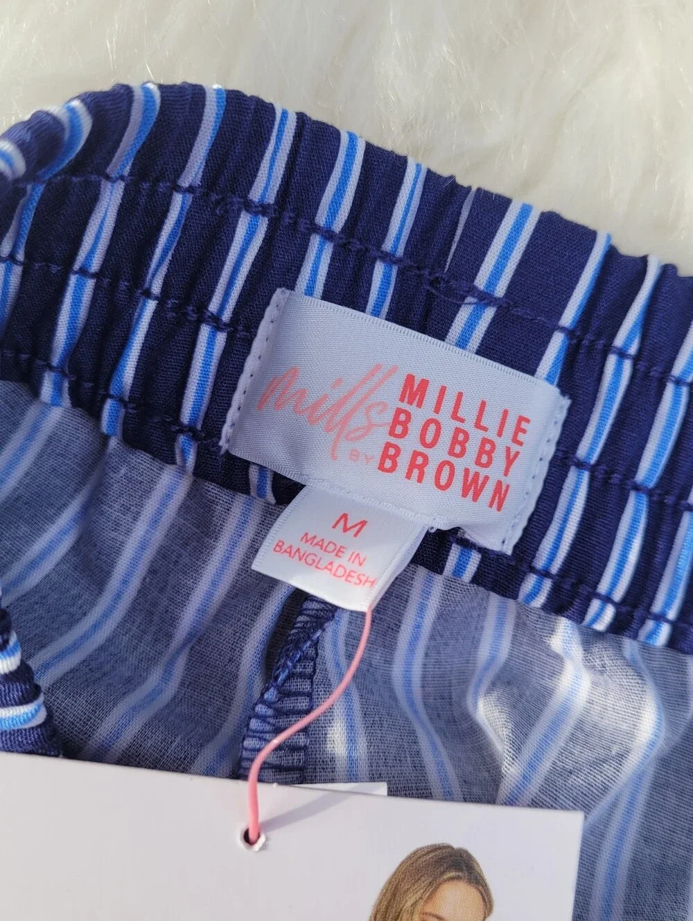 Mills by Millie Bobby Brown Navy Blue Striped Boxer Shorts Lace Women's Medium